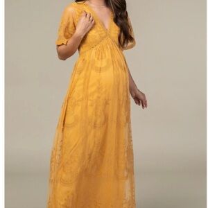 PinkBlush Mustard Maternity Lace Overlay Dress